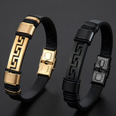 Leather Bracelet 316L Stainless Steel Buckle Fashion Men Hand Statement punk Bracelet