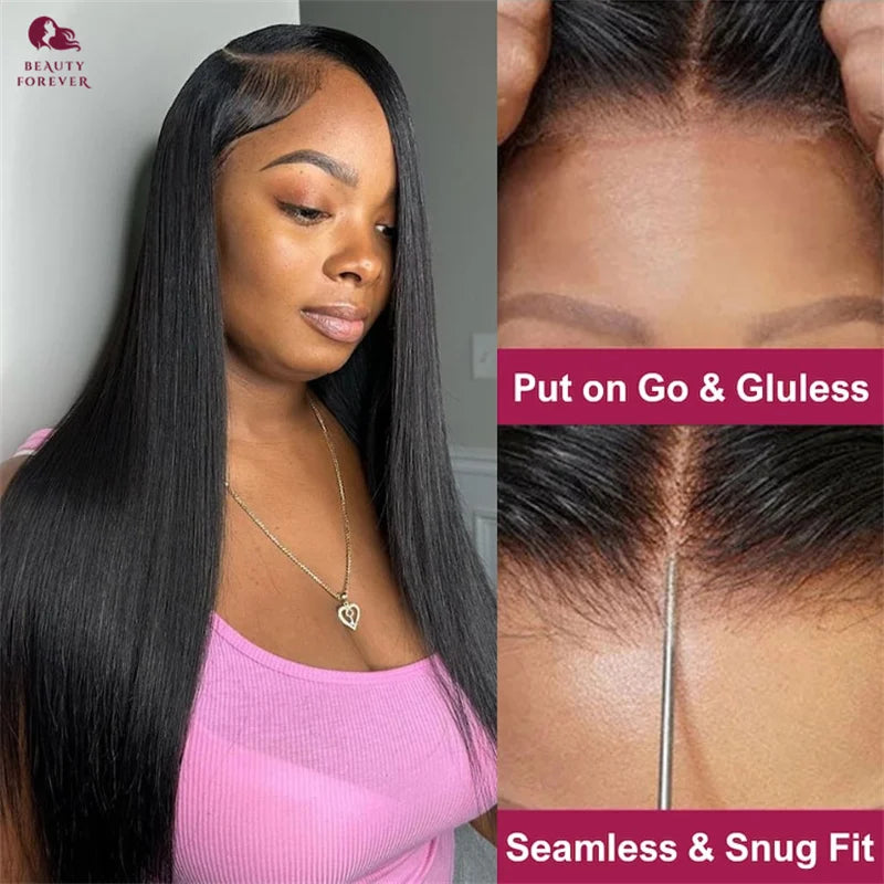 Beautyforever 13x4 Raw Straight Human Hair Lace Frontal Wig Glueless Brazilian Virgin Human Hair Wig PreEverything Ready to Wear, Ships From - United States