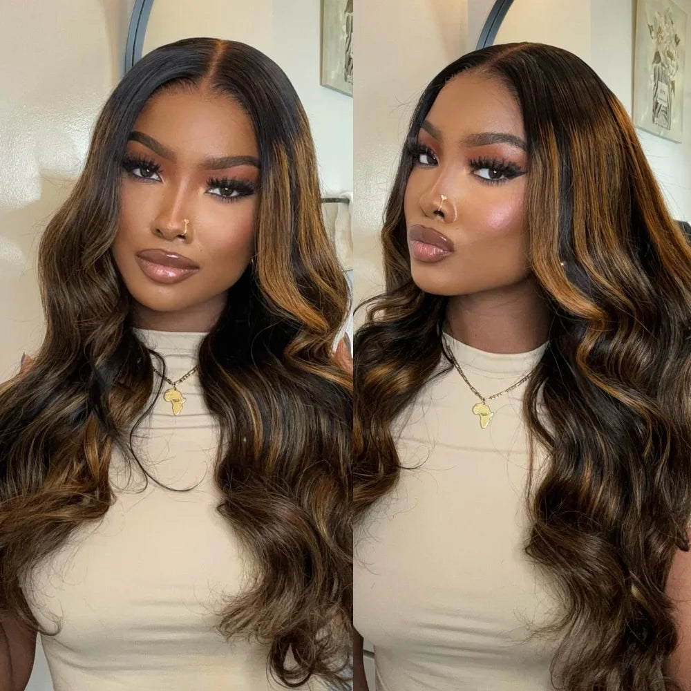 UNice Hair 7x5 Bye Bye Knots Glueless Wig: Brown Balayage Body Wave Wig Pre Cut Pre Bleached Human Hair Lace Wig 150%, Ships From - United States