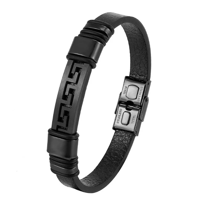 Leather Bracelet 316L Stainless Steel Buckle Fashion Men Hand Statement punk Bracelet