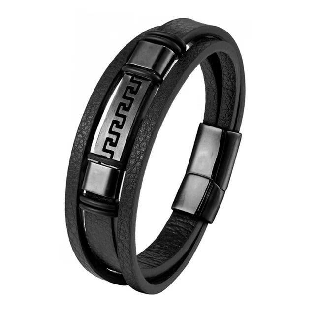 Leather Bracelet 316L Stainless Steel Buckle Fashion Men Hand Statement punk Bracelet