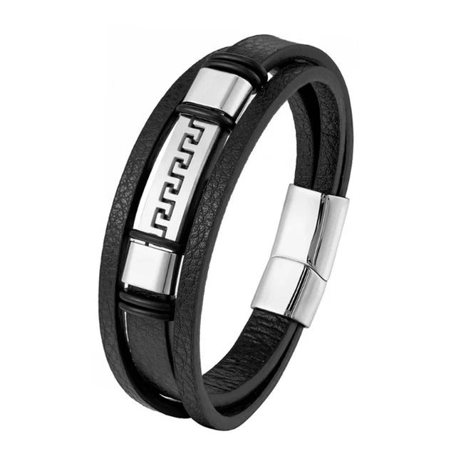 Leather Bracelet 316L Stainless Steel Buckle Fashion Men Hand Statement punk Bracelet