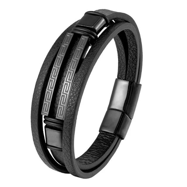 Leather Bracelet 316L Stainless Steel Buckle Fashion Men Hand Statement punk Bracelet