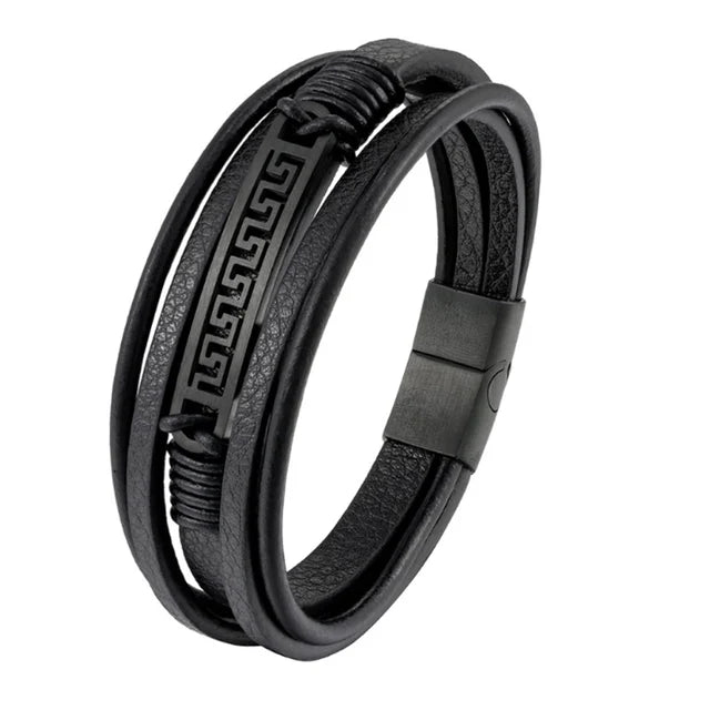 Leather Bracelet 316L Stainless Steel Buckle Fashion Men Hand Statement punk Bracelet