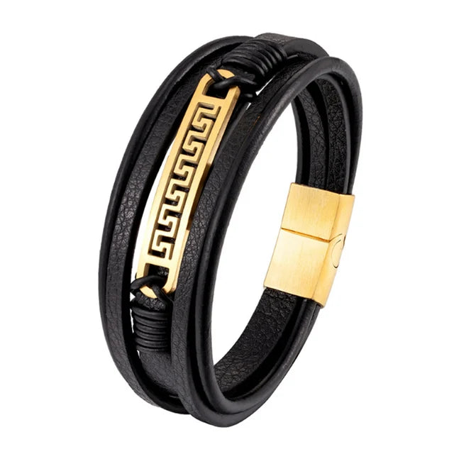 Leather Bracelet 316L Stainless Steel Buckle Fashion Men Hand Statement punk Bracelet