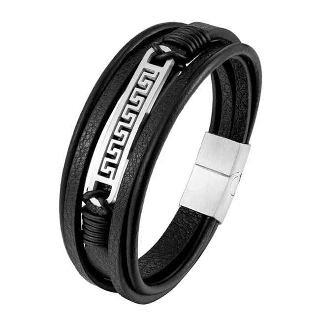 Leather Bracelet 316L Stainless Steel Buckle Fashion Men Hand Statement punk Bracelet