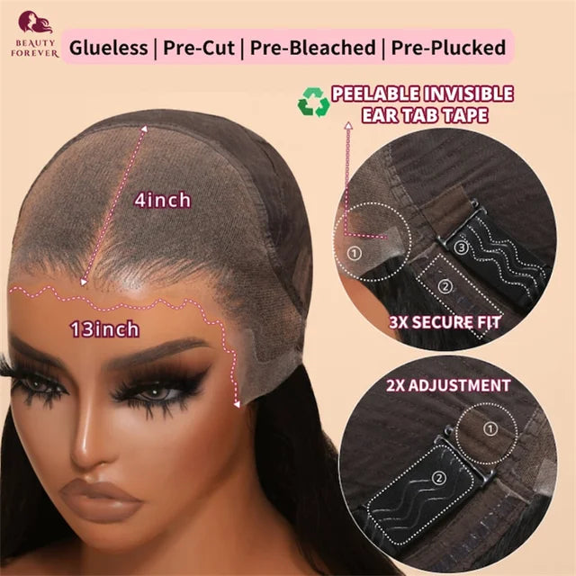 Beautyforever 13x4 Raw Straight Human Hair Lace Frontal Wig Glueless Brazilian Virgin Human Hair Wig PreEverything Ready to Wear, Ships From - United States