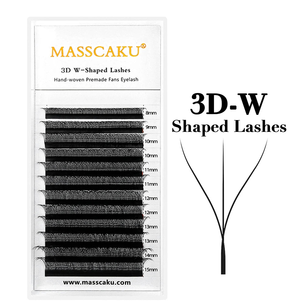 MASSCAKU Automatic Flowering W Shape Bloom 3D 4D 5D 6D 7D 8D Premade Fans Eyelashes Extensions Natural Soft Individual Lashes